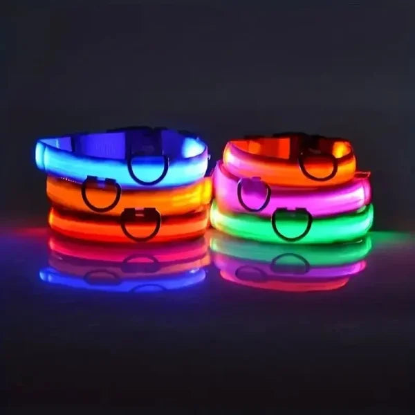 LED Nylon Dog Leash & Collar Set – Glow-in-the-Dark Flashing Pet Gear for Night Safety